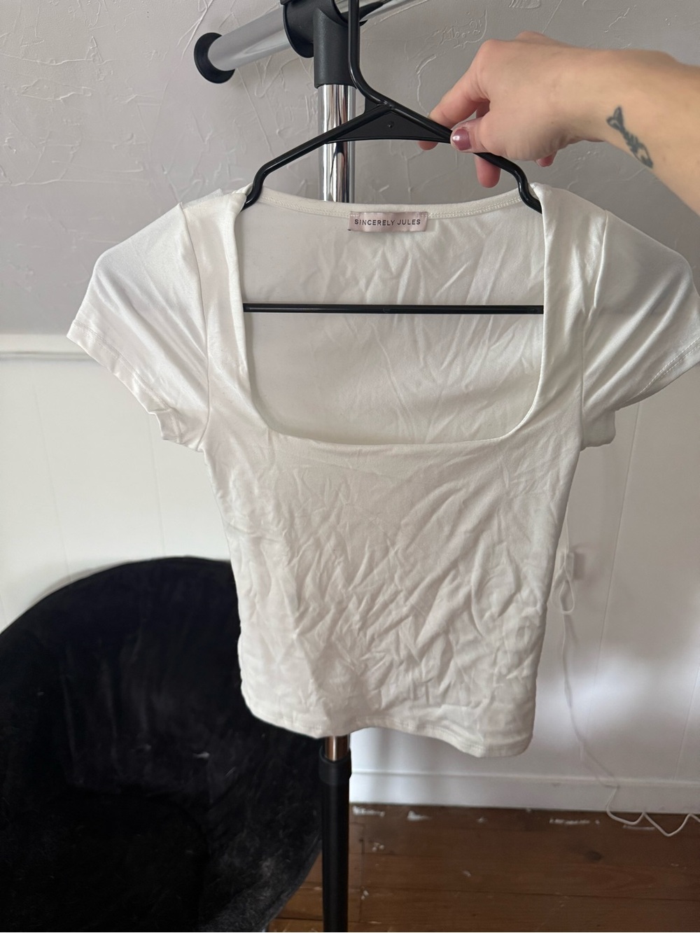 Sincerely Jules White Square Scoop Short Sleeve Tee